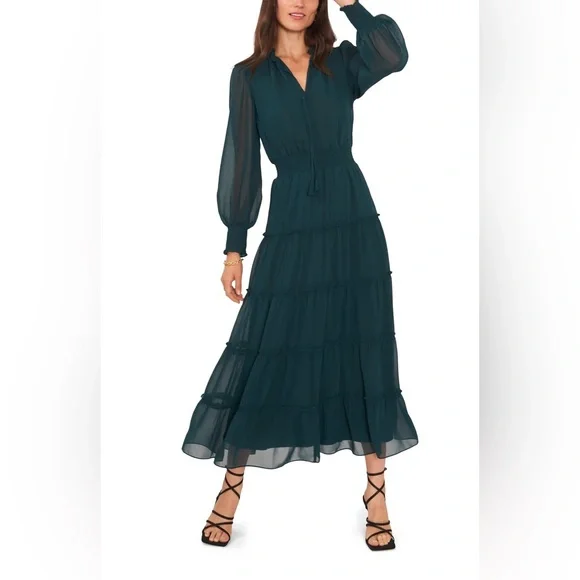 sachin and babi light blue dress Astr Theiria Tiered Ruffle Sleeveless Maxi Dress in Black main image 0
